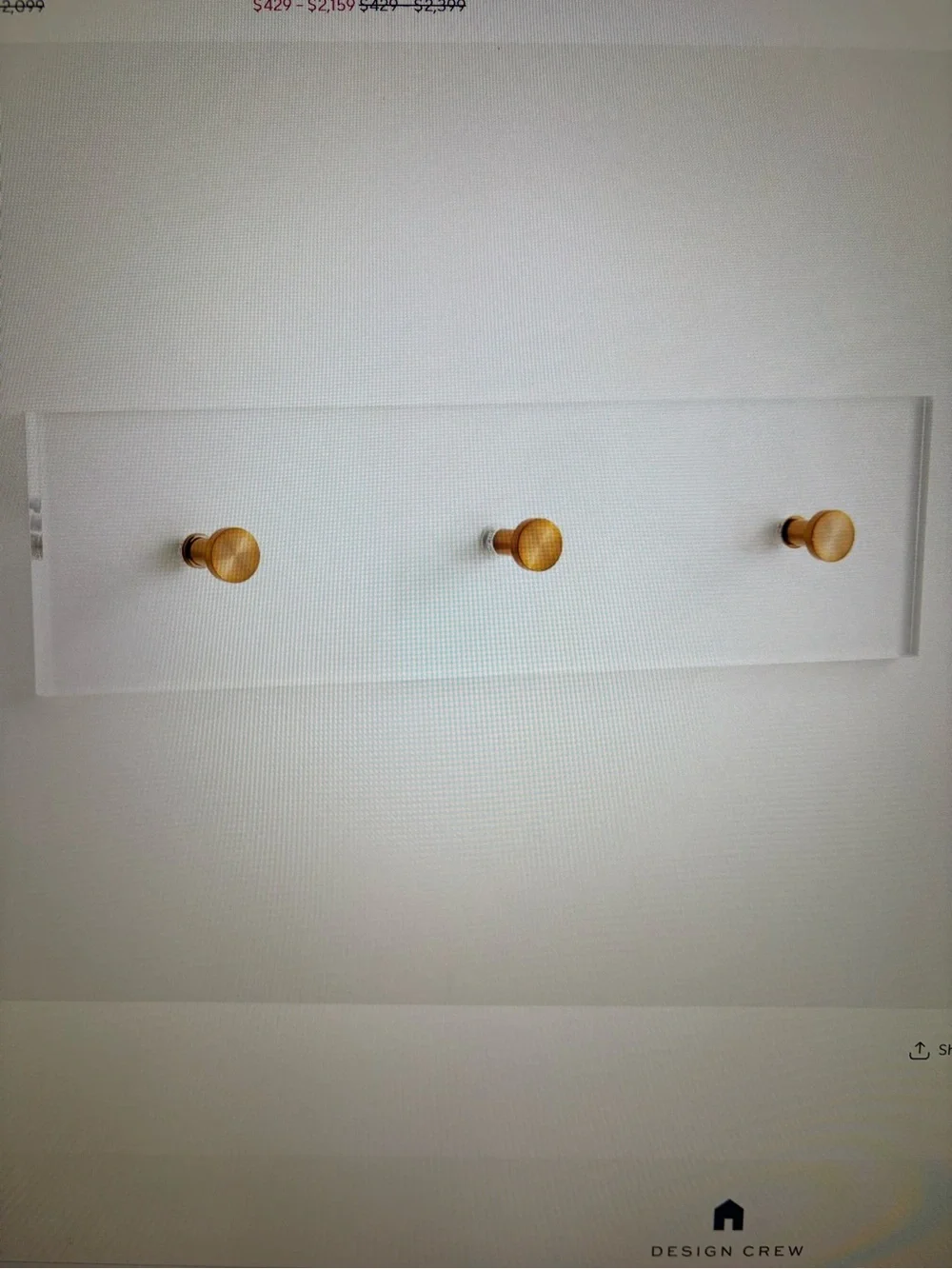 Pottery Barn Acrylic Wall Hook Panel with Gold Hooks